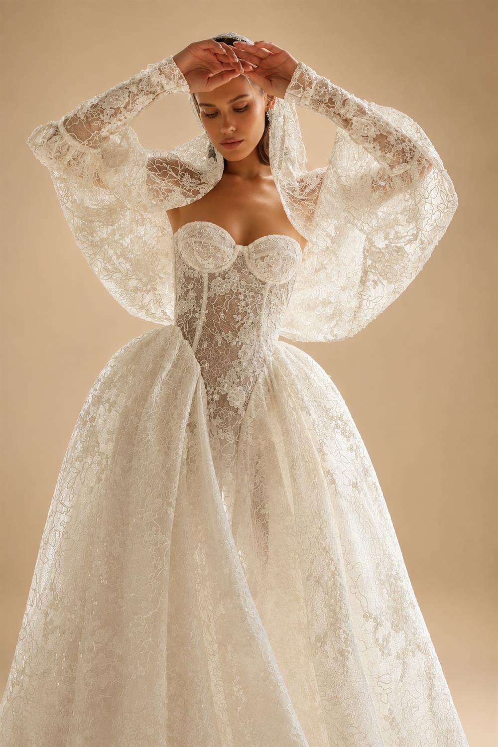 Glamorous Ivory Lace Sweetheart Nec Ball Gown Wedding Dress with Veil ZP120