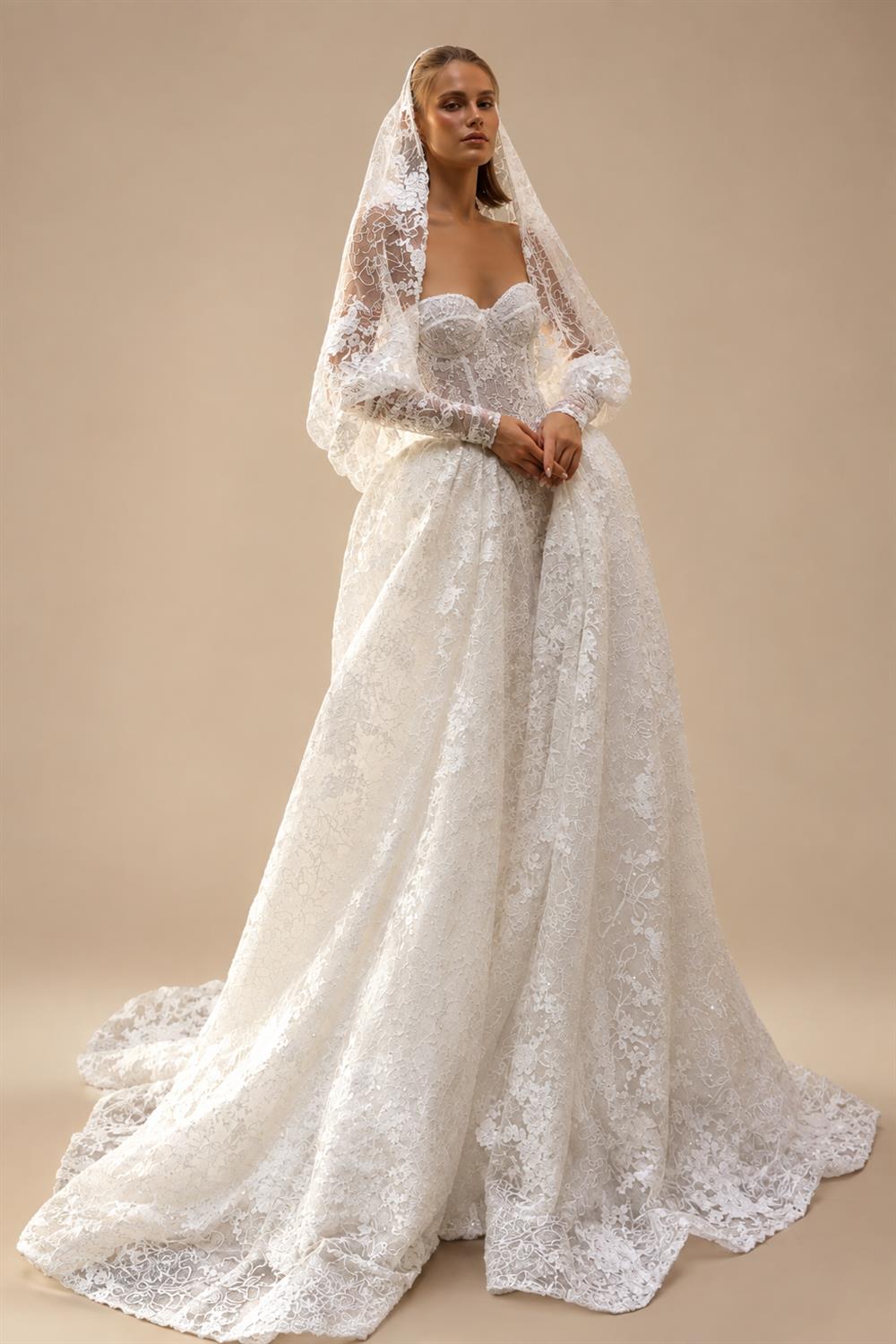 Glamorous Ivory Lace Sweetheart Nec Ball Gown Wedding Dress with Veil ZP120