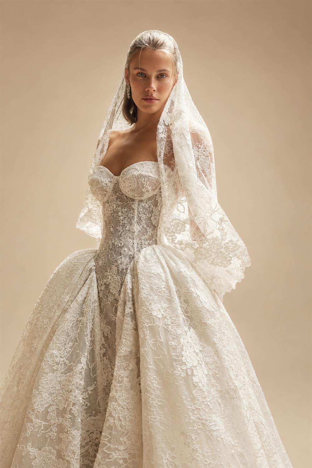 Glamorous Ivory Lace Sweetheart Nec Ball Gown Wedding Dress with Veil ZP120