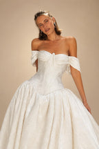 Romantic White Satin Off-the-Shoulder Ball Gown Wedding Dress with Train ZP123