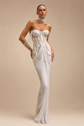 Elegant Ivory Sheer Lace Sweetheart Neck Fringe Mermaid Wedding Dress with Choker ZP125
