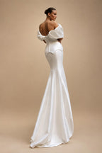 Luxury White Satin Off-the-Shoulder Puff Sleeve Mermaid Wedding Dress ZP126