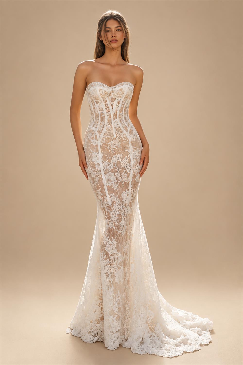 Vintage Ivory High Neck Long Sleeve Lace Backless Ball Gown Wedding Dress ZP131