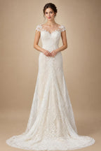 Luxury Ivory Off-the-Shoulder Lace Corset Tulle Train Wedding Dress ZP135