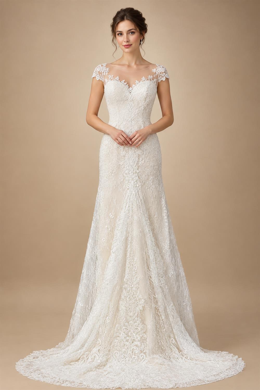 Luxury Ivory Off-the-Shoulder Lace Corset Tulle Train Wedding Dress ZP135