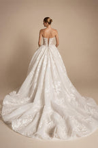 Luxury Ivory Strapless Floral Embroidery Ball Gown Wedding Dress with Veil ZP137