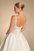 Luxury White Spaghetti Strap Beaded Satin Ball Gown Wedding Dress ZP139
