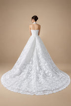 Luxury Ivory Strapless Lace Train Wedding Dress with Scarf ZP140
