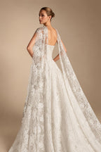Luxury Ivory Strapless Lace Train Wedding Dress with Scarf ZP140