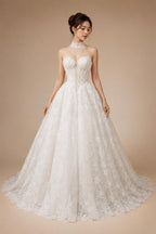 Luxury Ivory Strapless Lace Train Wedding Dress with Scarf ZP140