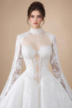 Luxury Ivory Strapless Lace Train Wedding Dress with Scarf ZP140