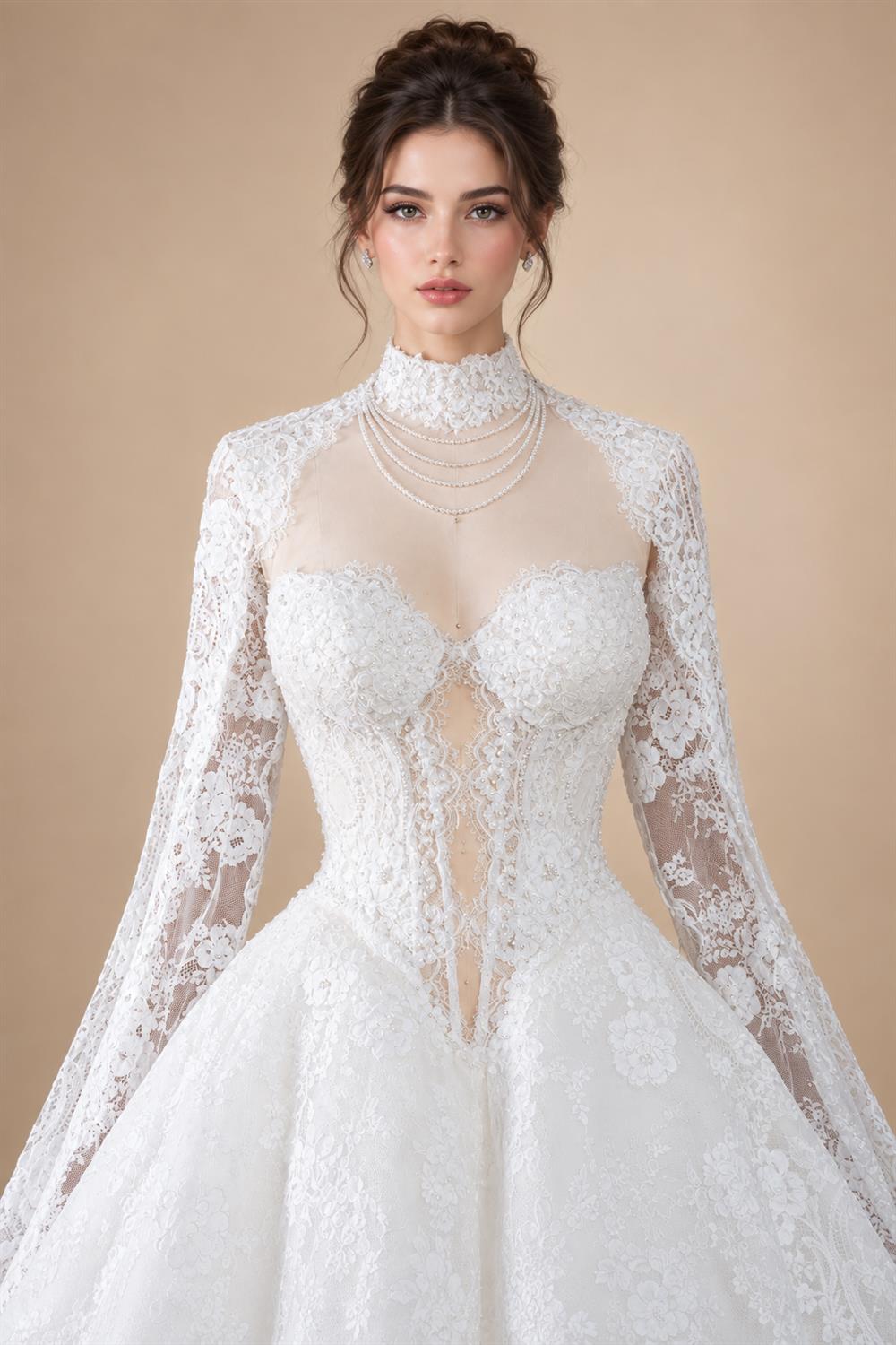 Luxury Ivory Strapless Lace Train Wedding Dress with Scarf ZP140