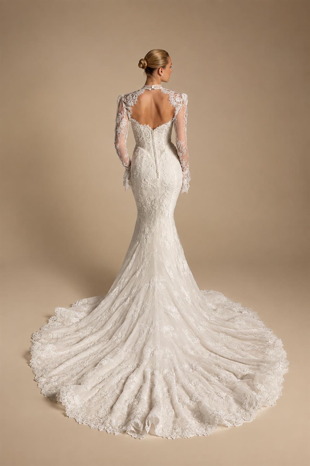 Luxury Ivory Lace Long Sleeve Mermaid Train Wedding Dress ZP142