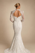 Luxury Ivory Lace Long Sleeve Mermaid Train Wedding Dress ZP142