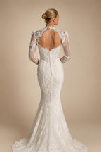 Luxury Ivory Lace Long Sleeve Mermaid Train Wedding Dress ZP142