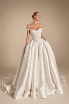 Luxury White Lace Embroidery Satin Train Wedding Dress ZP143