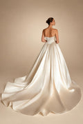 Luxury Champagne Strapless Satin Ball Gown Trailed Wedding Dress ZP144