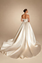 Luxury Champagne Strapless Satin Ball Gown Trailed Wedding Dress ZP144