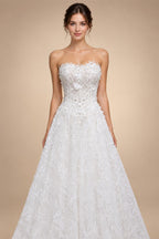 Luxury White Embroidered 3D Floral Strapless Ball Gown Wedding Dress ZP159