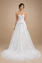 Luxury White Embroidered 3D Floral Strapless Ball Gown Wedding Dress ZP159