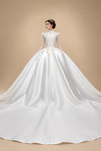 Luxury Satin 3D Floral Long Sleeve Embroidered Wedding Dress ZP161