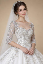 Luxury Satin 3D Floral Long Sleeve Embroidered Wedding Dress ZP161