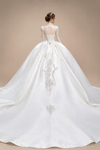 Luxury Long Sleeve Ivory Wedding Dress with Crystal Embroidered Details ZP162