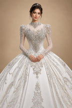 Luxury Long Sleeve Ivory Wedding Dress with Crystal Embroidered Details ZP162