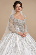 Luxury Long Sleeve Ivory Wedding Dress with Crystal Embroidered Details ZP162