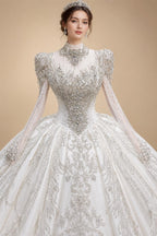 Luxury Long Sleeve Ivory Wedding Dress with Crystal Embroidered Details ZP162