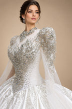 Luxury Long Sleeve Ivory Wedding Dress with Crystal Embroidered Details ZP162