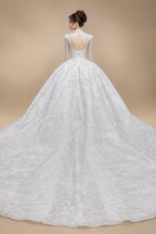 Glamorous White Diamond Embroidered Long Sleeve Wedding Dress ZP163