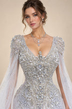 Glamorous White Diamond Embroidered Long Sleeve Wedding Dress ZP163