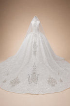 Luxury Sparkly White Ball Gown with Full-Sequin Embroidery Wedding Dress ZP164