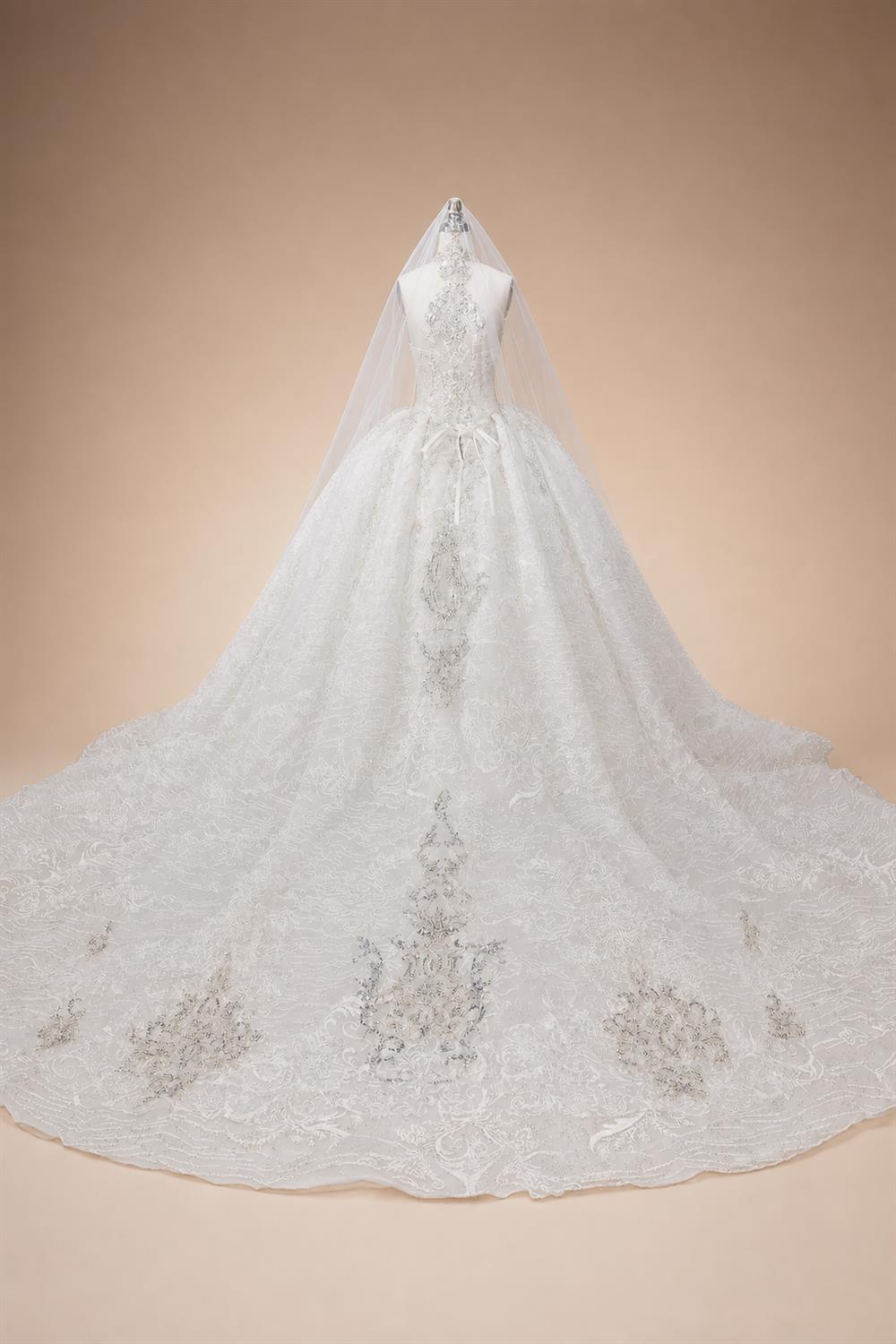 Luxury Sparkly White Ball Gown with Full-Sequin Embroidery Wedding Dress ZP164