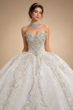 Luxury Sparkly White Ball Gown with Full-Sequin Embroidery Wedding Dress ZP164