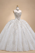Luxury Sparkly White Ball Gown with Full-Sequin Embroidery Wedding Dress ZP164