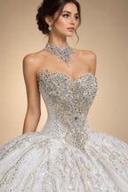 Luxury Sparkly White Ball Gown with Full-Sequin Embroidery Wedding Dress ZP164