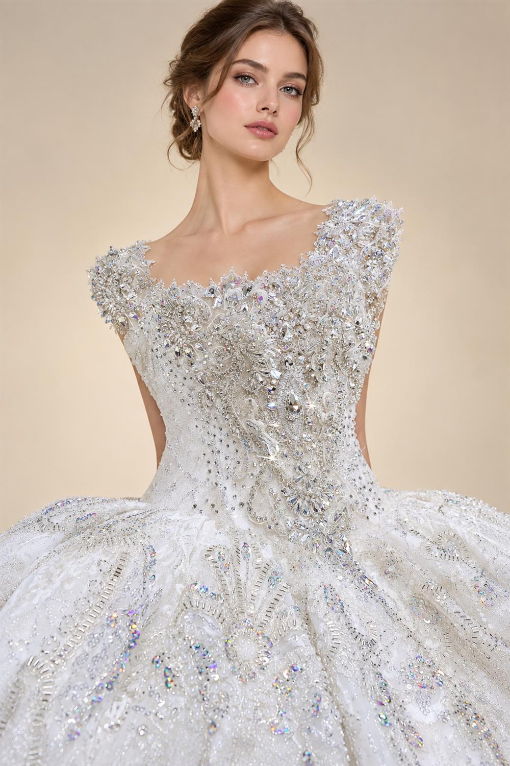 Luxury Sparkly White Ball Gown with Full-Sequin Embroidery Wedding Dress ZP164