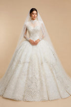 Luxury Sparkly White Ball Gown with Full-Sequin Embroidery Wedding Dress ZP164