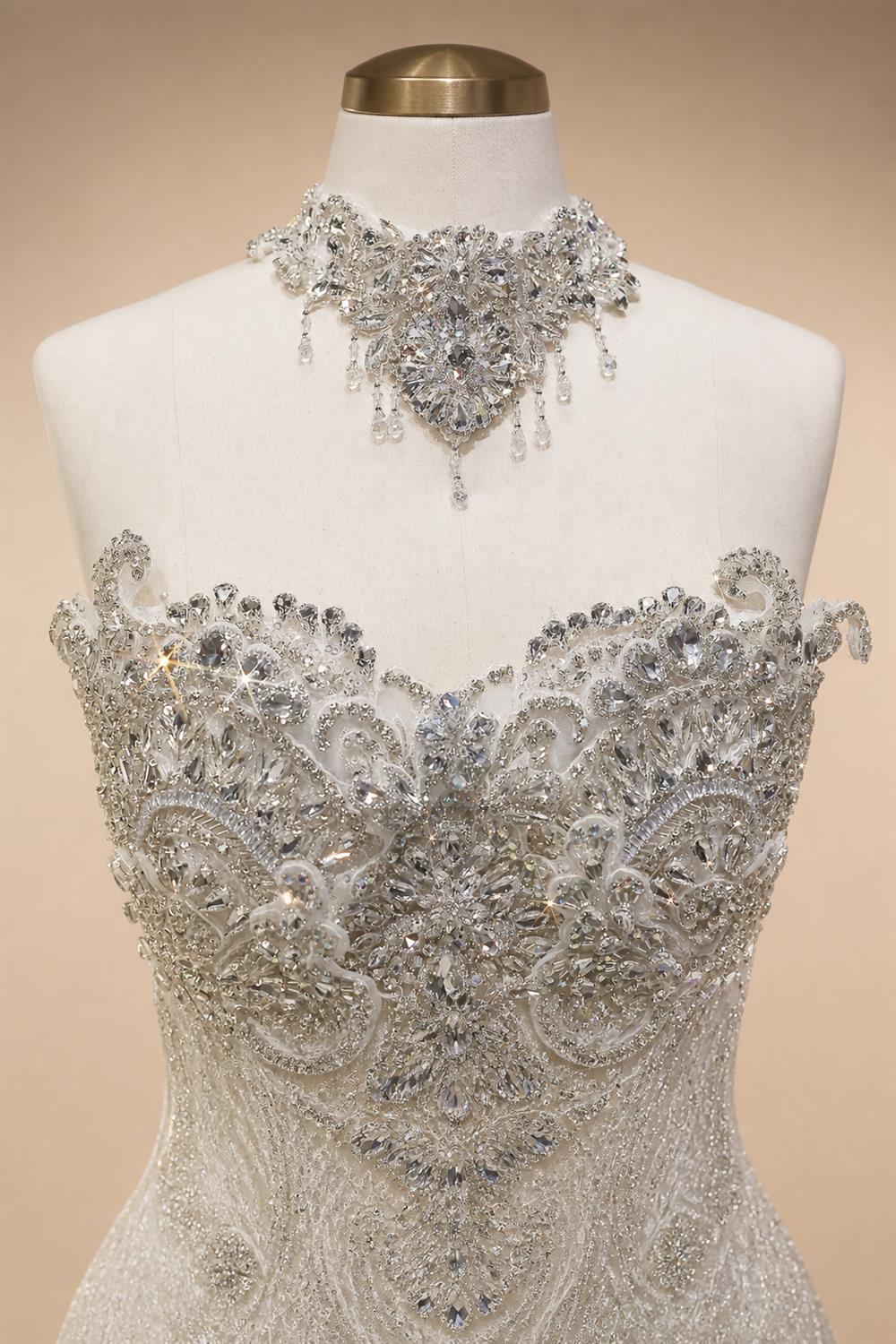 Luxury Sparkly White Ball Gown with Full-Sequin Embroidery Wedding Dress ZP164