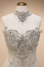 Luxury Sparkly White Ball Gown with Full-Sequin Embroidery Wedding Dress ZP164