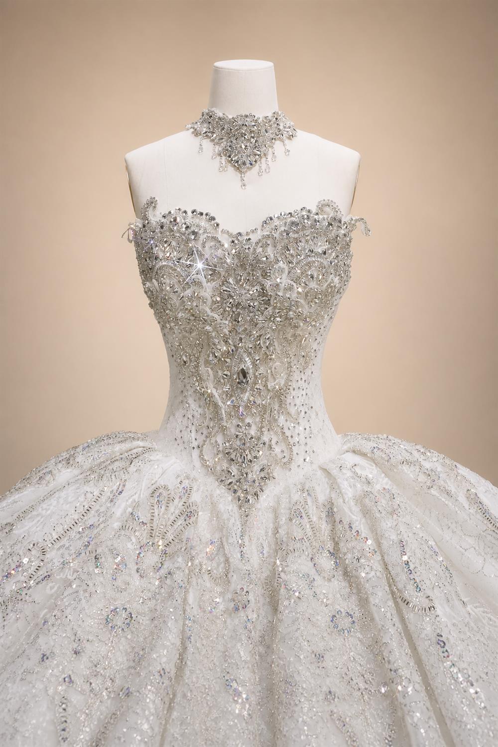 Luxury Sparkly White Ball Gown with Full-Sequin Embroidery Wedding Dress ZP164