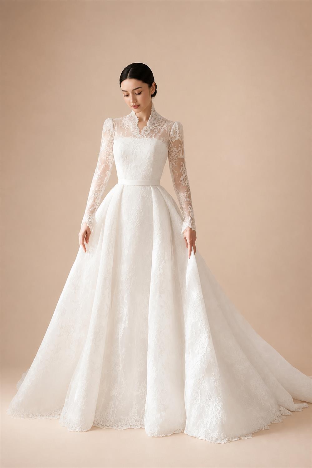 Luxury Full Lace Printed Ball Gown Wedding Dress ZP173