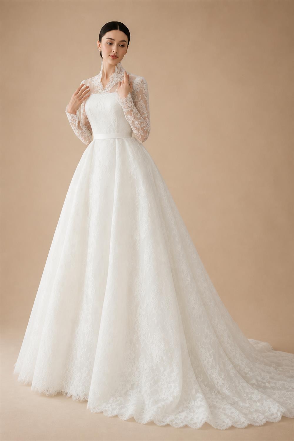 Luxury Full Lace Printed Ball Gown Wedding Dress ZP173