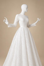 Luxury High Neck Lace Wedding Dress with Overskirt ZP174