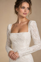 Luxury High Neck Lace Wedding Dress with Overskirt ZP174