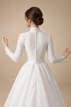Luxury High Neck Lace Wedding Dress with Overskirt ZP174