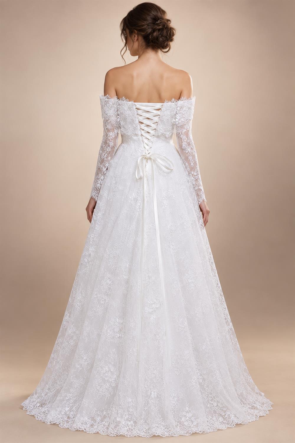 Luxury Off Shoulder Wedding Dress with Long Sleeves ZP175