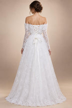 Luxury Off Shoulder Wedding Dress with Long Sleeves ZP175